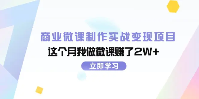 商业微课制作实战变现项目，这个月我做微课赚了2W+-3A资源站